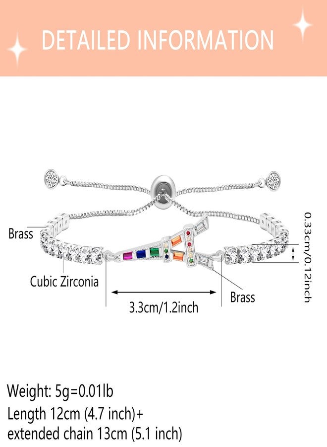 Tobestu Platinum Plated Eiffel Tower Charm Bracelet with Delicate CZ Accents - Adjustable Bolo Style Inspired by Parisian Romance YA5691 - Image 3